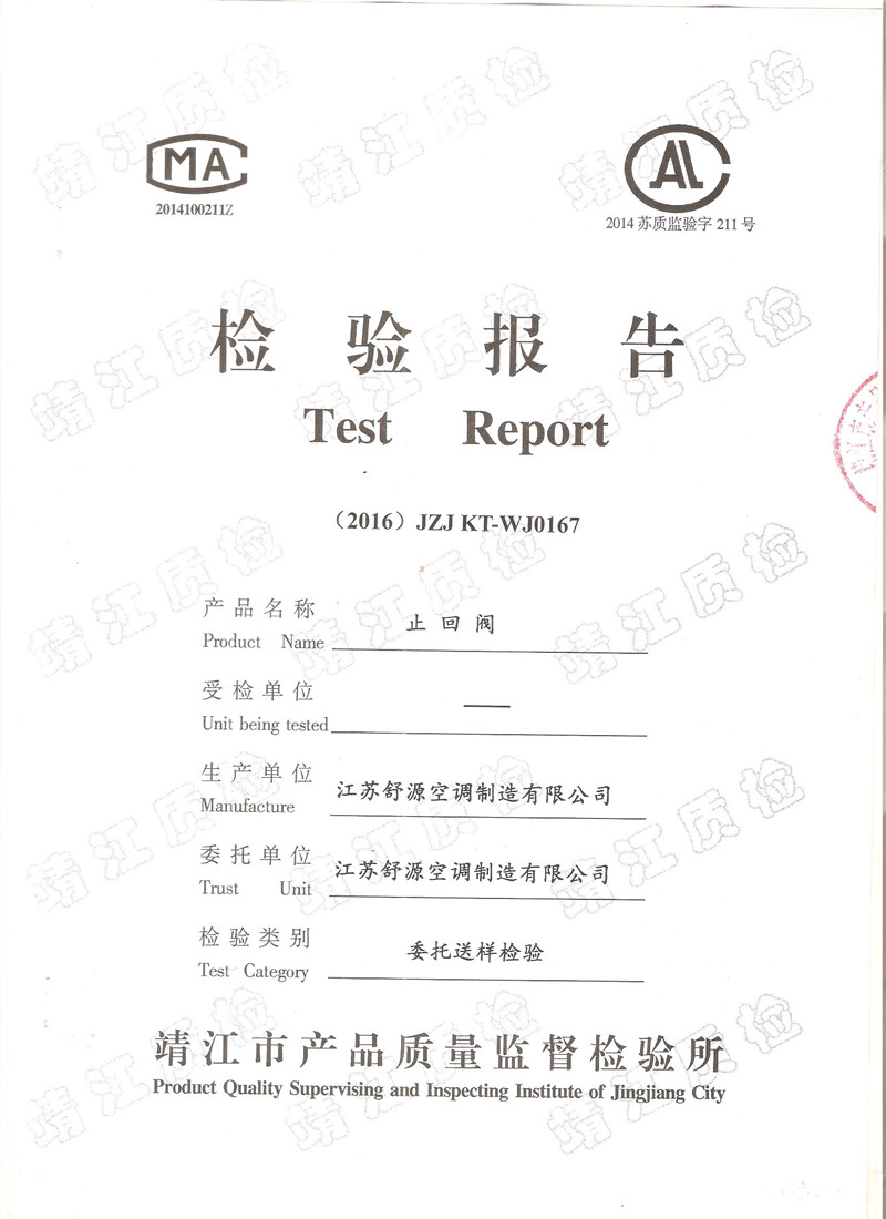 止回閥檢測報告